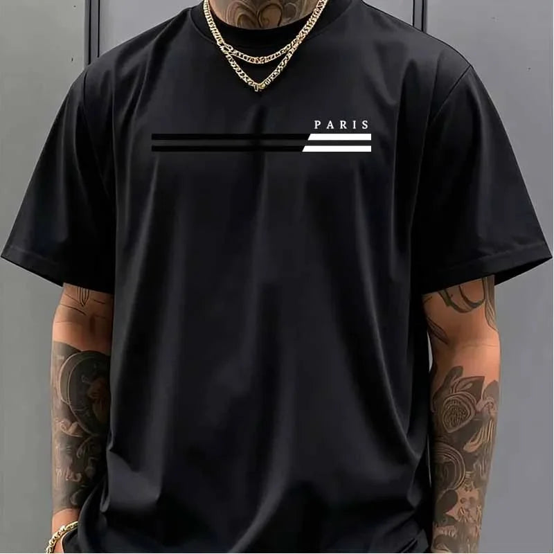 Paris Letter Graphic Print T-shirts Summer Casual Fashion Men Comfortable Minimalist Cotton Tops O-Neck Short Sleeve T-shirts