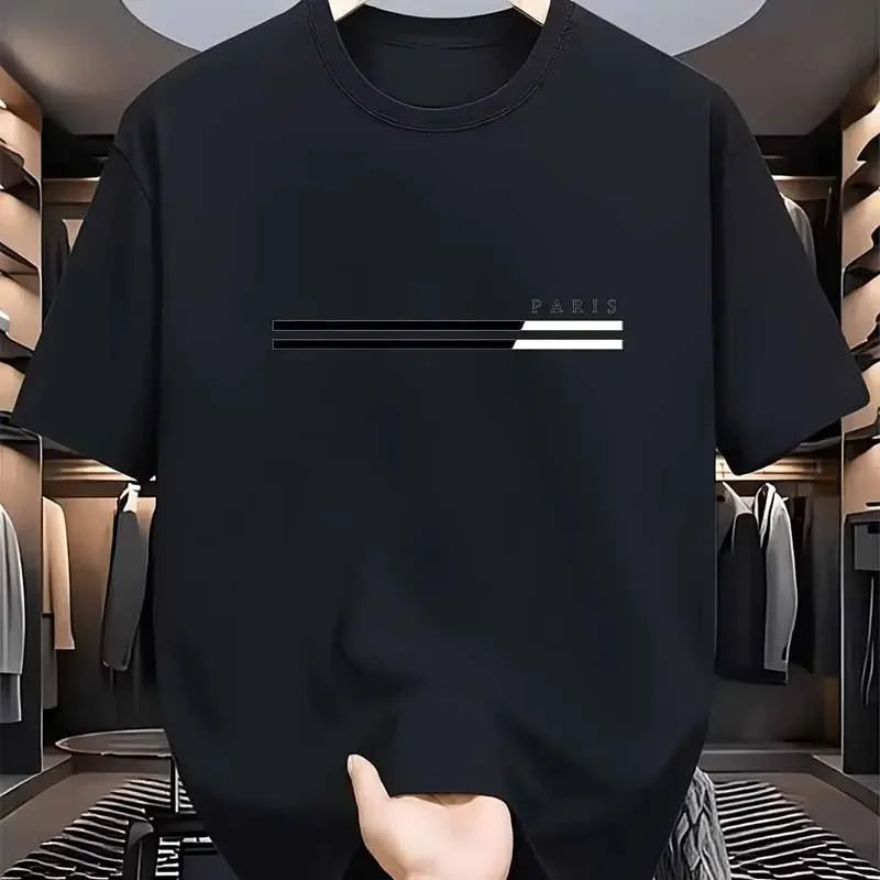Paris Letter Graphic Print T-shirts Summer Casual Fashion Men Comfortable Minimalist Cotton Tops O-Neck Short Sleeve T-shirts