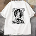 Batcat Gothic Pattern Print T-shirt Summer Retro Women's Clothing Casual Fashion Streetwear Y2K Tops O-Neck Short Sleeve T-shirt