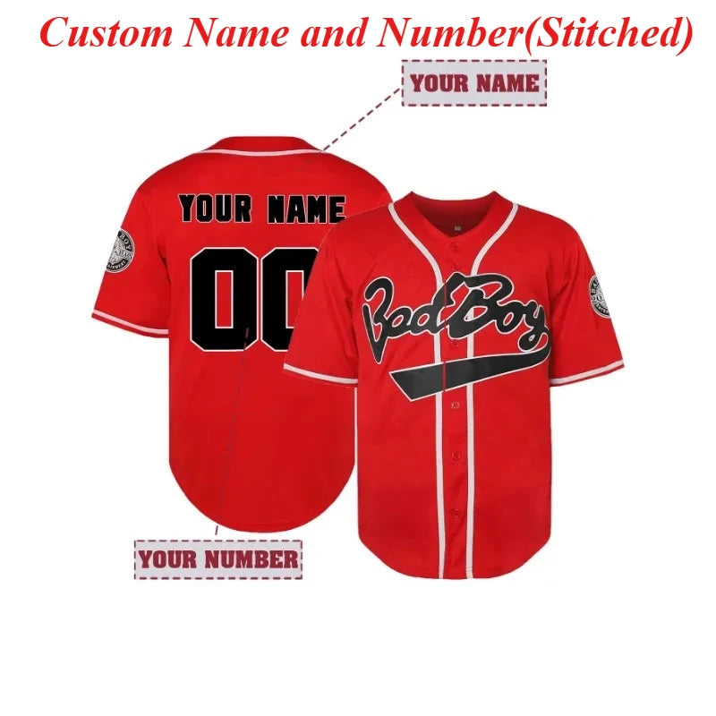 Custom Name And Number Men's Baseball Jersey Embroidered Bad Boy Short Sleeve Breathable Sportswear Men Clothing DIY T-Shirt