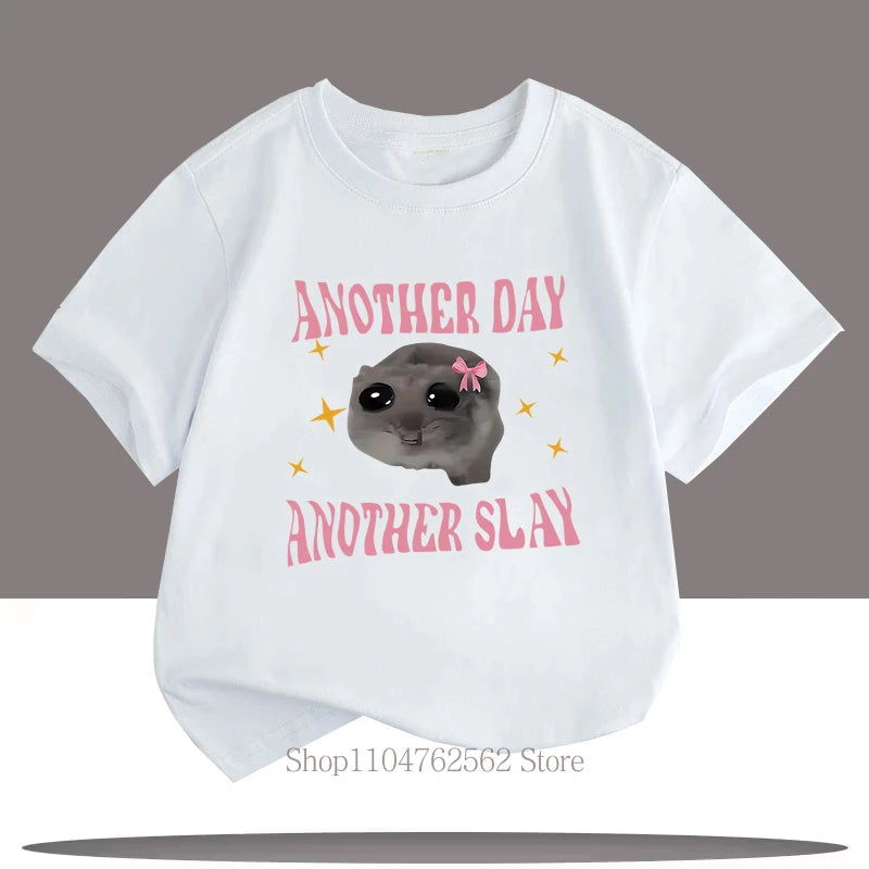 Another Oay Children Cartoon Print T-shirts Summer Girls Casual Fashion Kawaii Colorful Short Sleeve Tops Kids T-shirts
