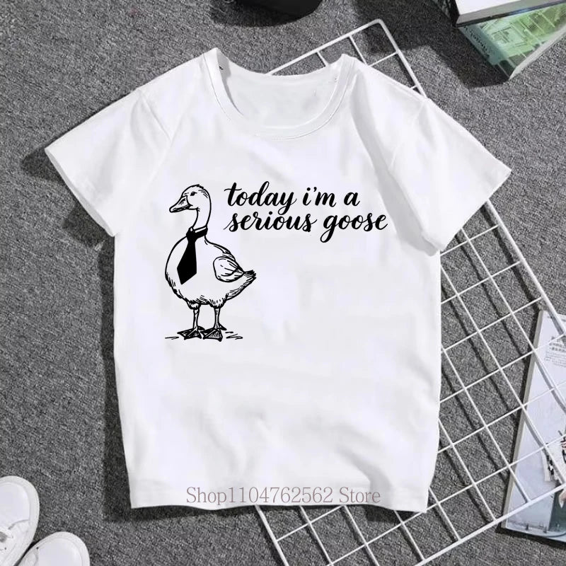 Goose Children Print T-shirts Summer Boys Girls Cool Fashion Casual Funny Tops Colorful O-Neck Short Sleeve Kids Clothing