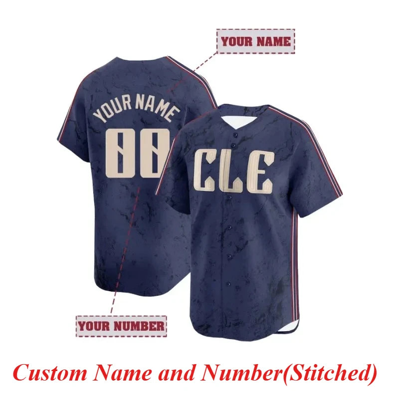 Personalized Men's Baseball Jersey with Custom Name and Number Embroidery Cleveland Blue Short Sleeve Button Down DIY Shirts