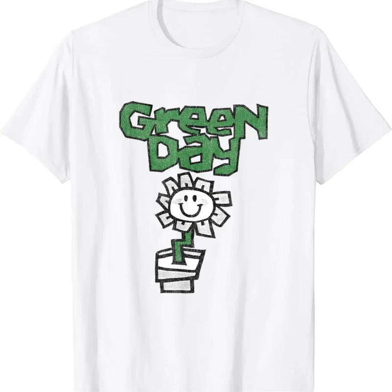 Green Flower Print T-Shirt for Women Summer Casual Fashion Streetwear Y2K Tops Loose High Quality Crew Neck Short Sleeve T-shirt