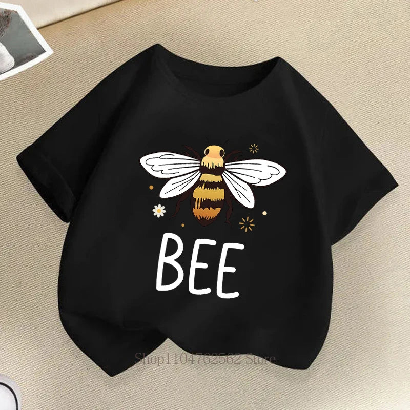 Cute Bee Graphic Print Children Clothing Summer Girls Boys Fashion Funny Colorful Tops Kids Crew Neck Short Sleeve T-shirts