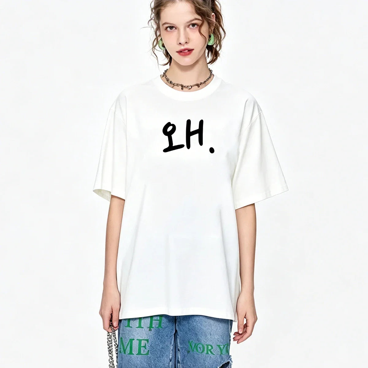 Korean Graphic Print T-shirts Women Casual Fashion Funny High Street Tops Summer Crew Neck Short Sleeve Cotton T-shirts