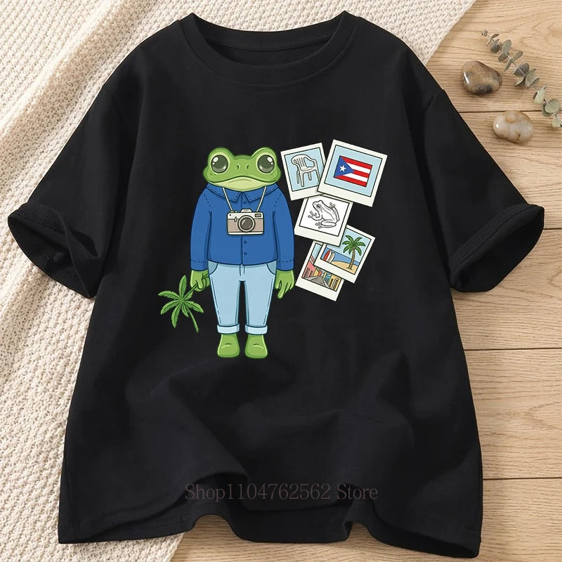 Green Frog Graphic Print T-shirts Women Men Summer Casual Fashion Funny Streetwear High Quality O-Neck Short Sleeve Tops Tees