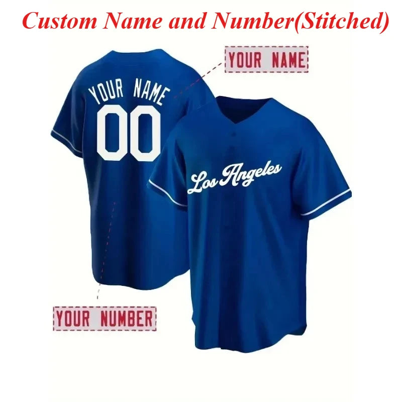 Customized Name And Number Men's Baseball Shirt Short Sleeve Stitched Los Angeles Shirts Comfy Top For Training And Competition