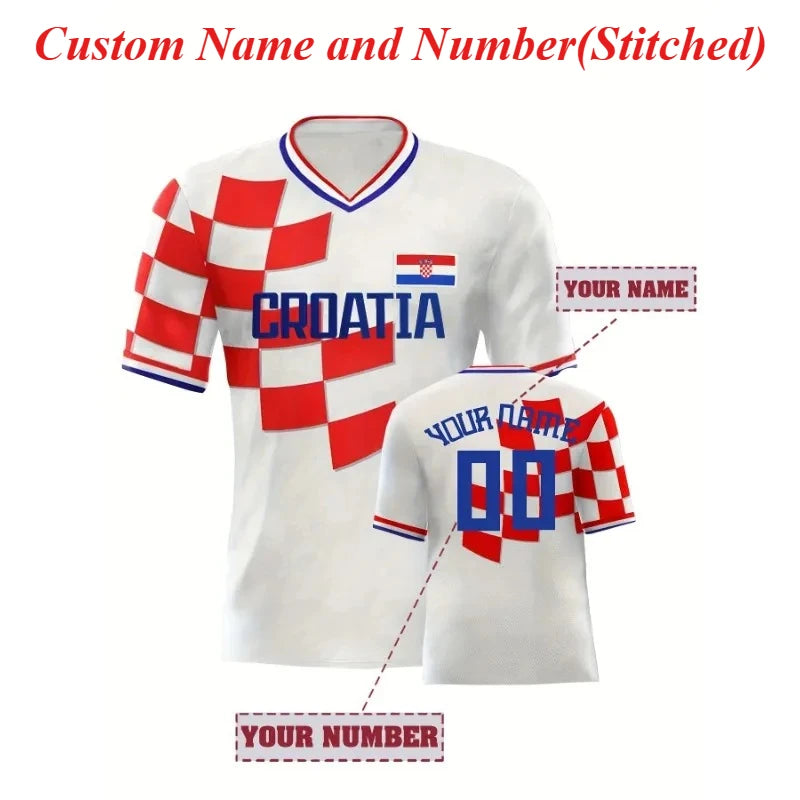 Customized Name And Number Boyfriend Style Men's Embroidered Croatia Personalized Soccer Jersey Breathable DIY T-Shirts