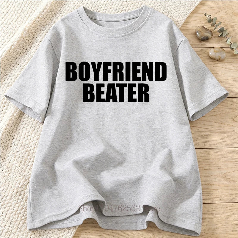 Boyfriend Beater Letter Graphic Print T-shirts Summer Women's Clothing Harajuku Casaul Fashion Tops O-Neck Short Sleeve T-shirts