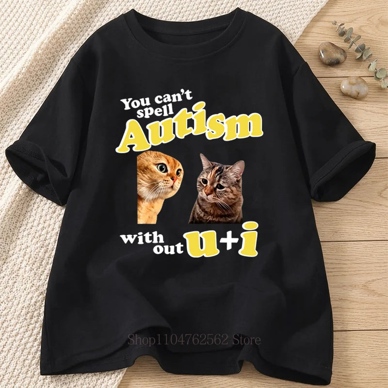 Autism Cats Graphic Print T Shirt for Men Women Summer Fashion Casual Streetwear Y2K Tops Crew Neck Short Sleeve T-shirts