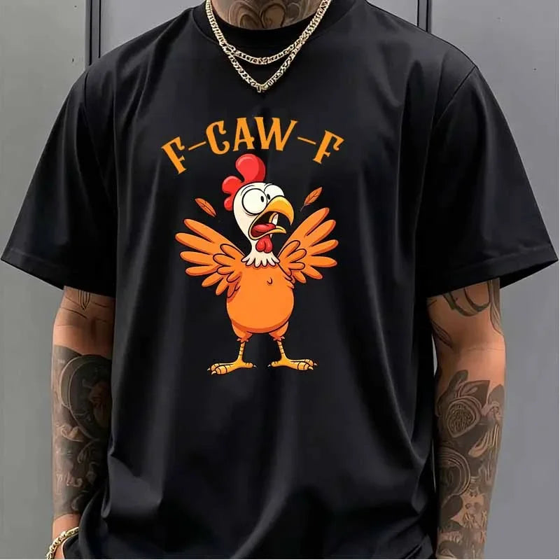 F-caw-f Chicken Print T-shirt Summer Men Comfortable Fashion Casual Hip Hop Streetwear Tops Cotton O-Neck Short Sleeve Tees