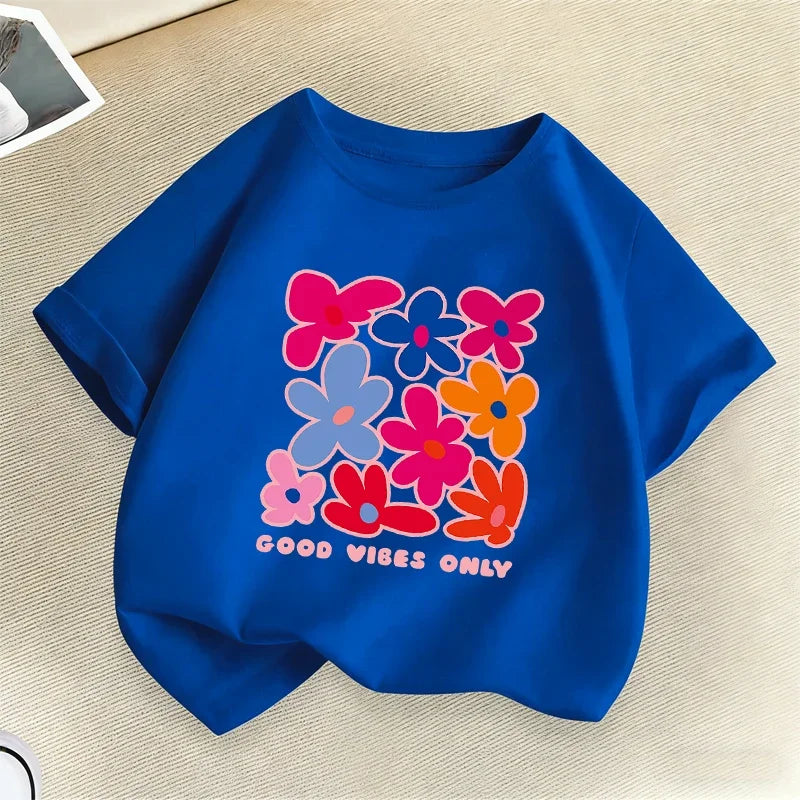 Summer Flower Graphic Print Children T-shirt Girls Boys Kids Clothes Comfortable Cute Short Sleeve Crewneck Tops T-shirts