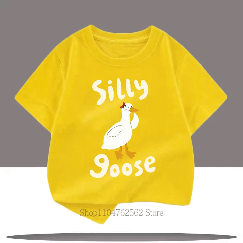 Silly Goose Graphic Print Children T-shirts Summer Casual Funny Kawaii Girls Tops Kids Colorful O-Neck Short Sleeve T-shirts