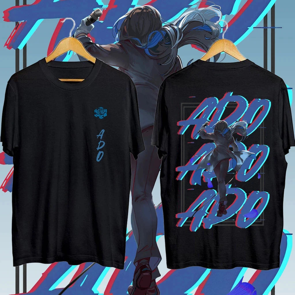 ADO Print T-shirts Men's Clothing Summer Casual Fashion High Street Hip Hop Oversize O-Neck Short Sleeve Tops for Women T-shirts