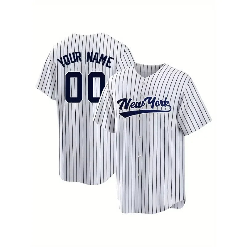 Customized Name and Number Men's Embroidery Baseball Jersey New York White And Black Stripes Personalized Short Sleeve Shirts