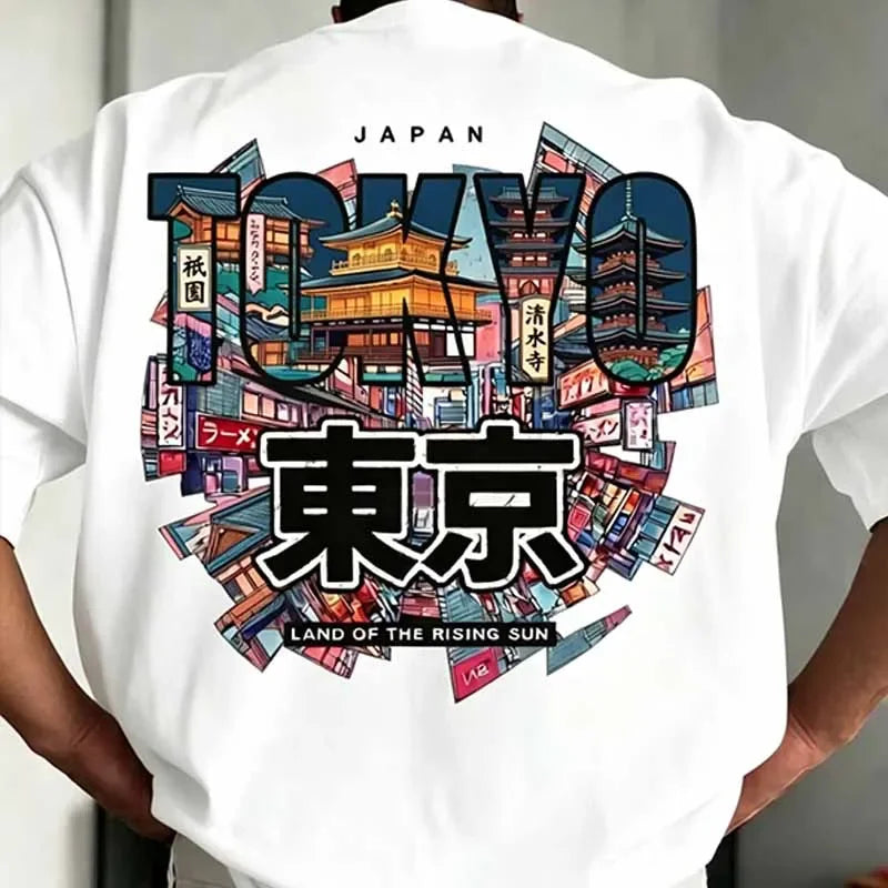 Summer Japan Tokyo Letter Print T-shirts for Men Casual Fashion Harajuku Streetwear Y2K Cotton Tops O-Neck Short Sleeve Tees
