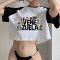 Venezuela Print Crop Top T-shirts for Women Summer Casual Fashion Streetwear Vintage Tops O-Neck Short Sleeve Crop Top Tees