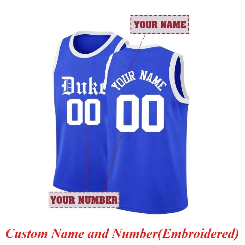Customizable Duke Basketball Jersey Personalized Name & Number Embroidery, Breathable Sleeveless Sports Top for Men Casual Wear
