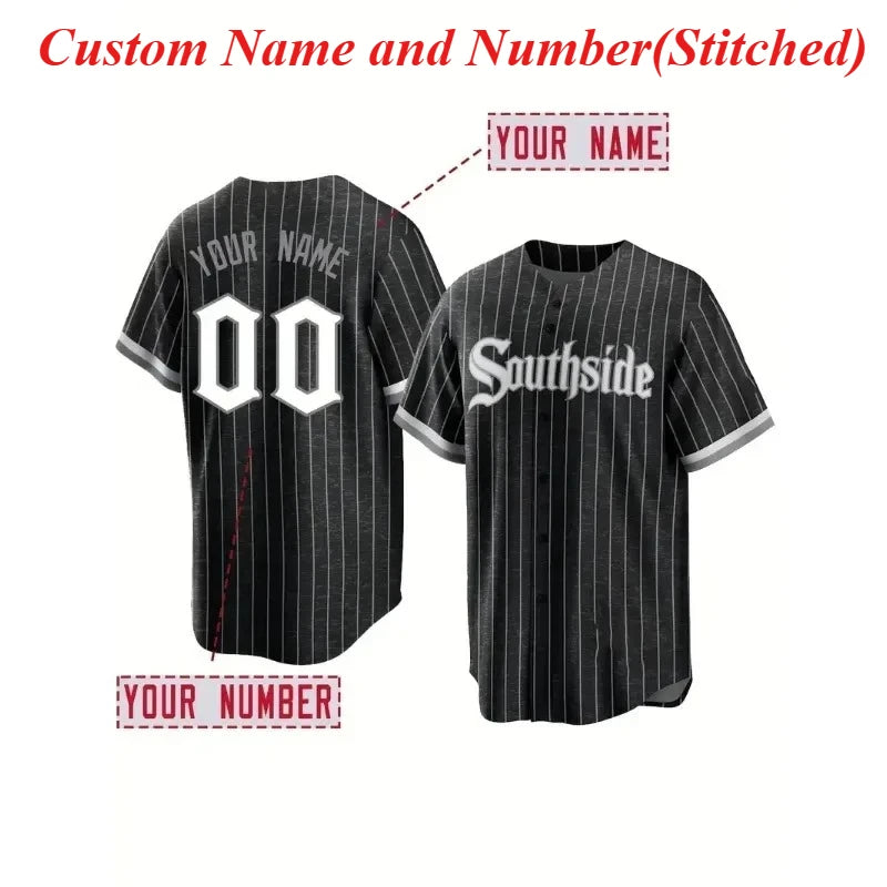 Customized Name & Number Men's Embroidery Baseball Jersey Chicago White Black And White Stripes Personalized Short Sleeve Shirts