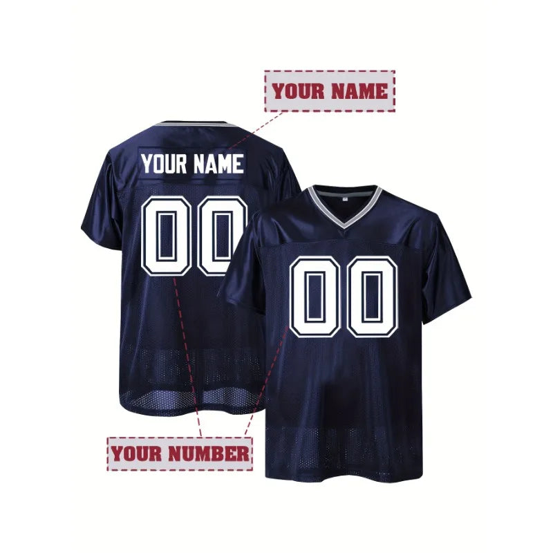 Custom Name & Number Men's Embroidered American Football Jersey Dallas Blue Retro Mesh V-Neck Personalized Short Sleeved T-Shirt