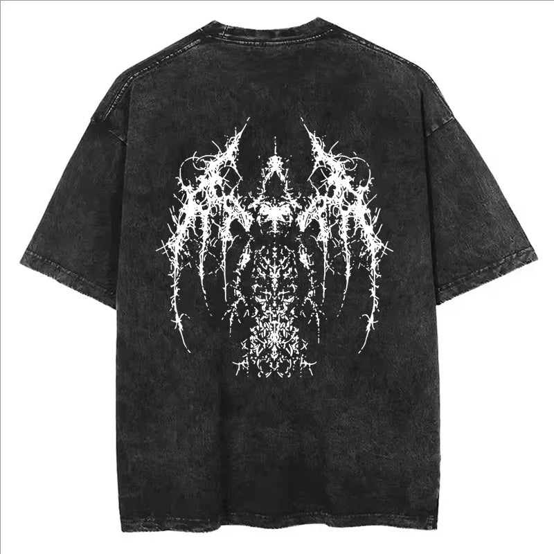 Retro Line Graphic Print Washed T-shirts Summer Fashion Casual Women Men Streetwear Y2K Crew Neck Short Sleeve Washed T-shirts
