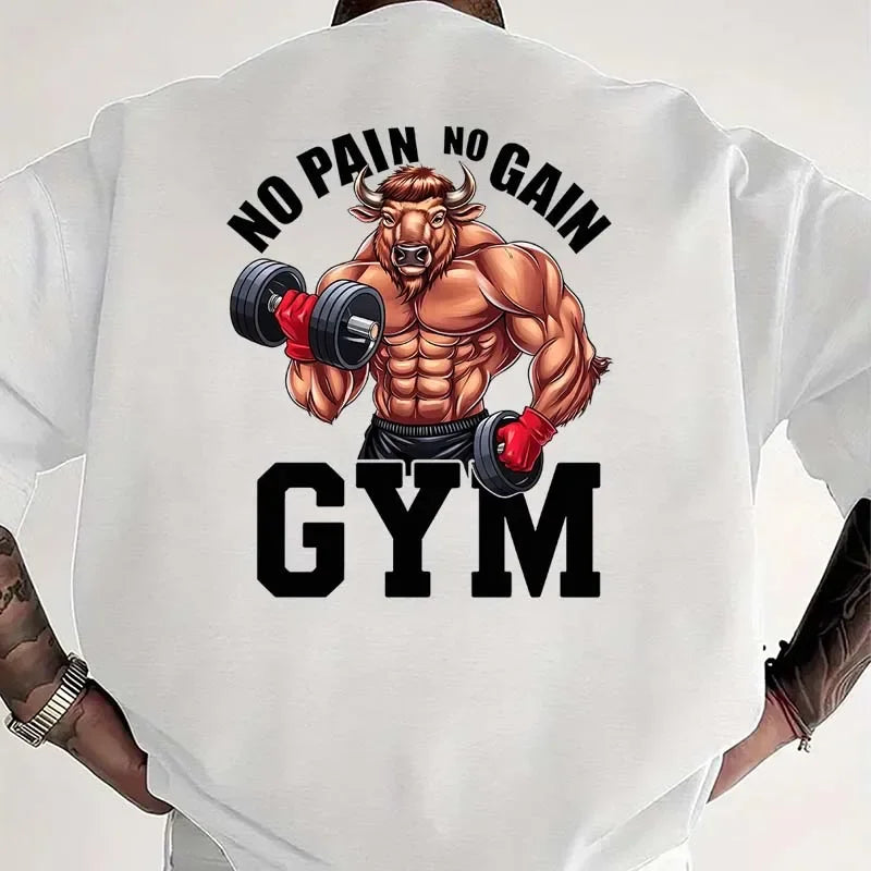 Men's Clothing NO PAIN NO GAIN GYM T Shirt Summer Casual Fashion High Street Comfortable Tops Crew Neck Short Sleeve Cotton Tees