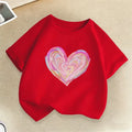Love Heart Colorful Graphic Print Children T-shirts Summer Boys Girls Fashion Casual Cute Kids Short Sleeve Tops T-shirts