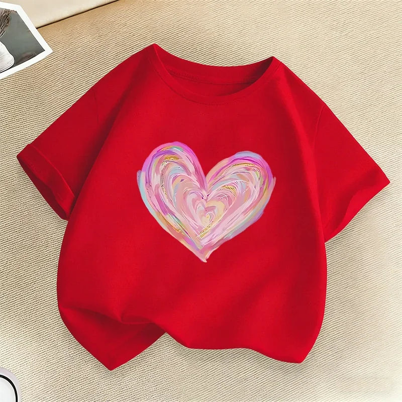 Love Heart Colorful Graphic Print Children T-shirts Summer Boys Girls Fashion Casual Cute Kids Short Sleeve Tops T-shirts
