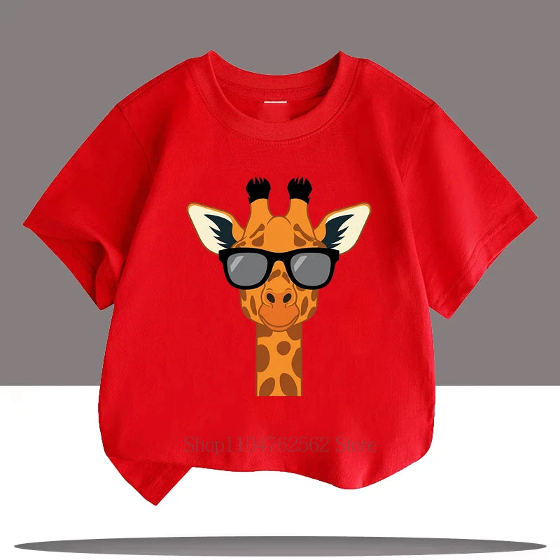 Cool Giraffe Print Teenager T-shirts Children Clothing Summer Boys Girls Casual Fashion Funny Colorful Kids Short Sleeve Tees