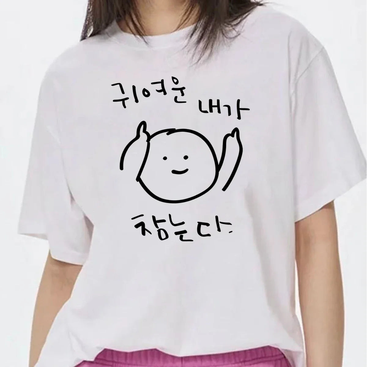 Korean Style Cute Graphic Print T-shirts Summer Women Casual Fashion Funny Tops Loose Crew Neck Short Sleeve Cotton T-shirts