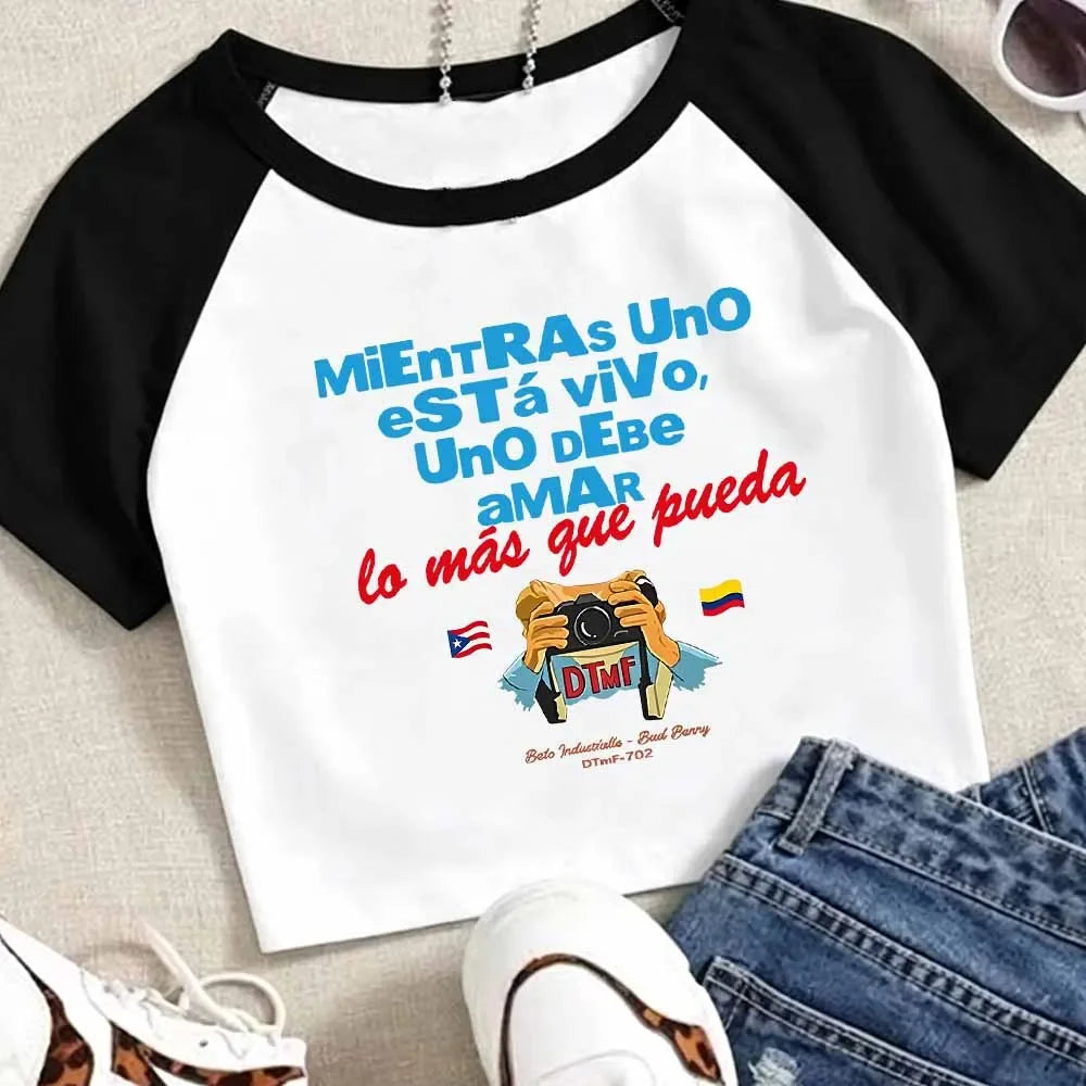 Dtmf Graphic Print Crop Top T-shirts Summer Women's Clothing Fashion Casual Y2K Streetwear Crew Neck Short Sleeve Crop Top Tees