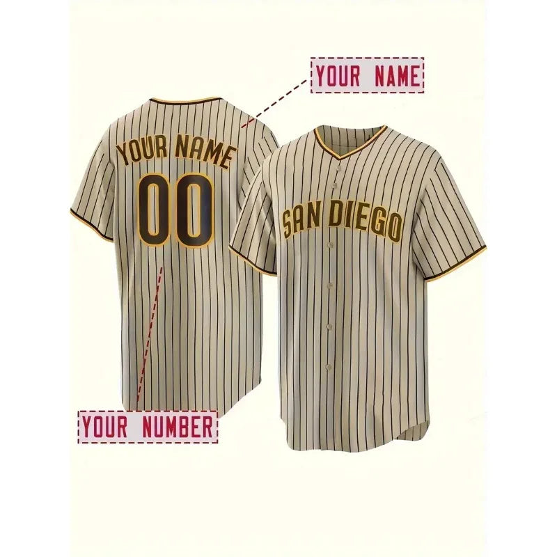 Custom Name And Number Men's Embroidery Baseball Jersey San Diego Personalized Short Sleeve Button Down Breathable DIY Shirts
