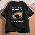 Lazy Cat Sofa Alphabet Print T-Shirt Summer Casual Fashion Funny Meme Comfortable O-Neck Short Sleeve Tops for Women T-shirts