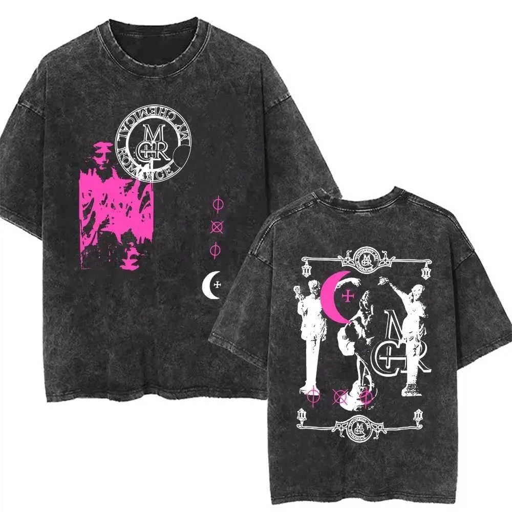 Vintage My Chemical Romance Print Washed T-shirts Women Men Summer Streetwear Retro Casual Fashion Short Sleeve Washed T-shirts