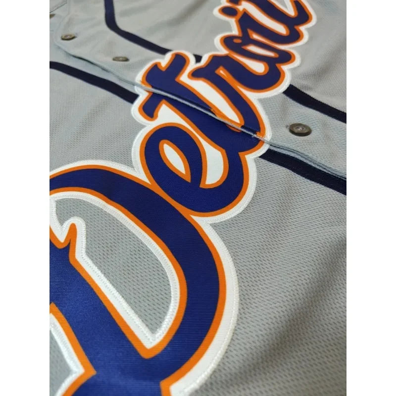 Customized Name And Number Men's Embroidery Baseball Jersey Detroit Grey V-Neck Personalized Short Sleeve Button Down DIY Shirts