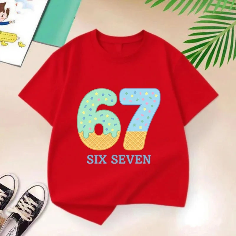 Number Six Seven Print Children's Clothing Summer Boys Girls Fashion Funny Colorful Tops Kids Crew Neck Short Sleeve T-shirt