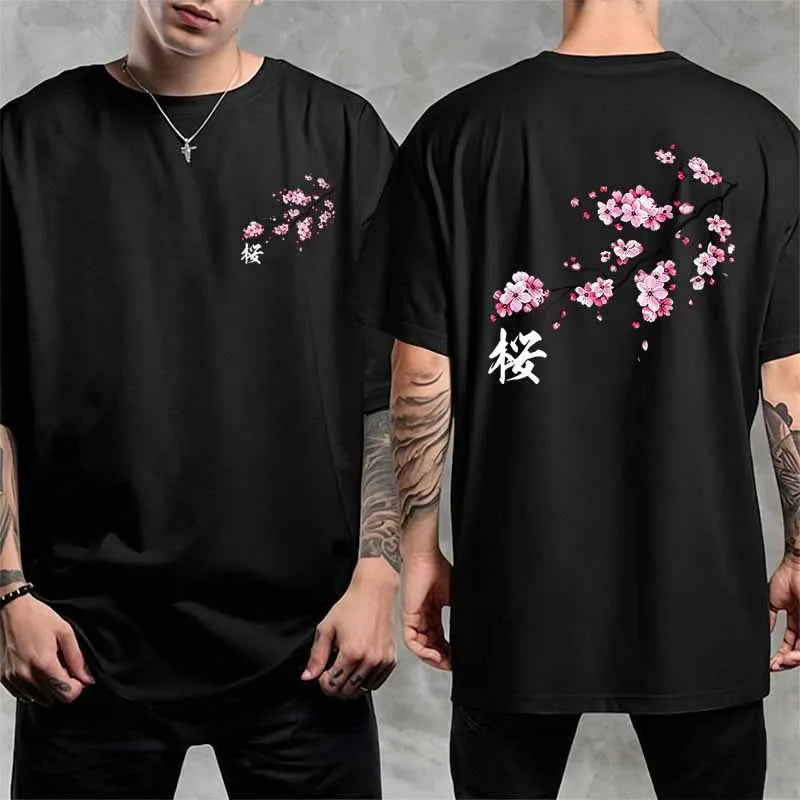 Retro Cherry Blossom Graphic Print T-shirts Summer Casual Fashion Funny Streetwear Vintage Cotton Tops O-Neck Short Sleeve Tees