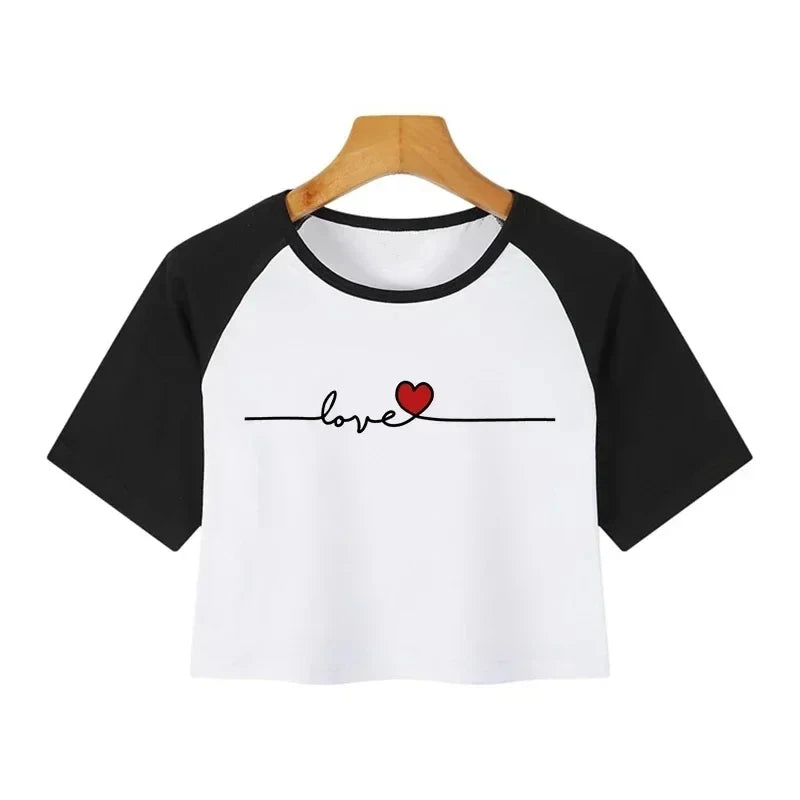 Korean Style Casual Fashion Crop Tops Y2k Print Summer Women T-shirt Harajuku Cropped Mange T-shirt Funny Graphic Crop Tees