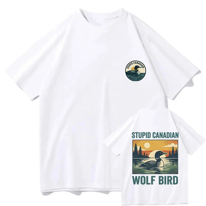 Stupid Canadian Wolf Bird Graphic Print T-shirts Summer Women's Clothing Streetwear Y2K Fashion Casual O-Neck Short Sleeve Tops