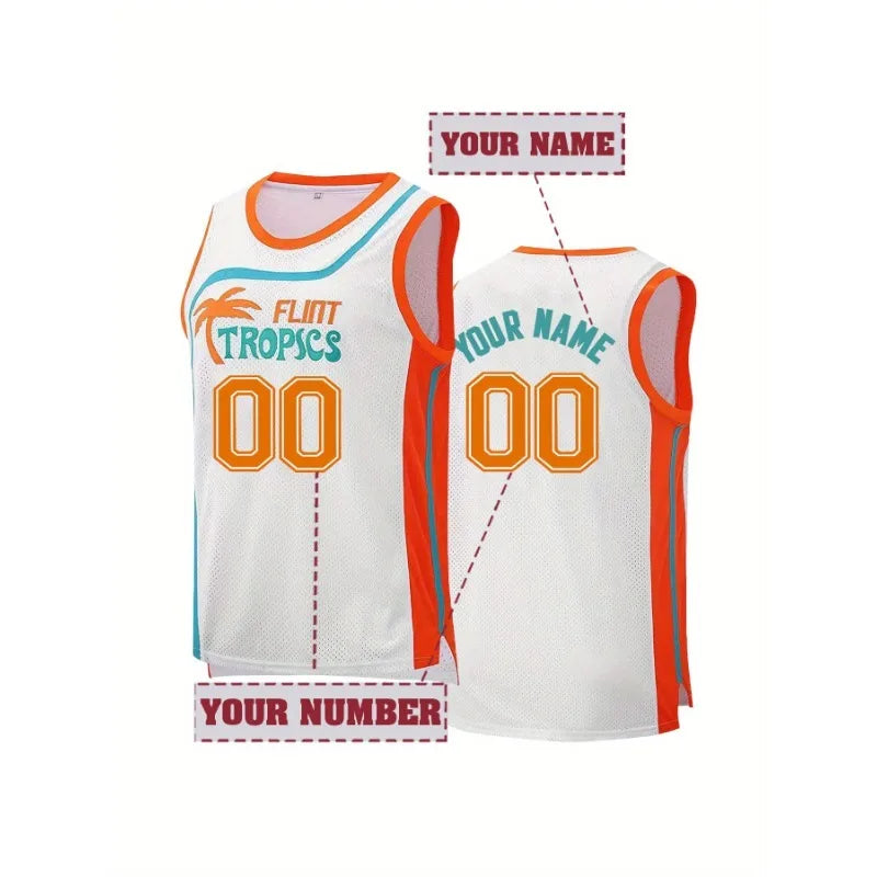Custom Flint Tropics Basketball Jersey Personalized Name and Number Breathable Loose Fit Sleeveless Sportswear DIY Vest Tank Top