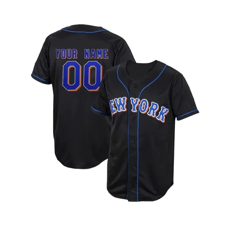 Customized Name And Number DIY Men's Embroidery Baseball Jersey New York V-Neck Personalized Short Sleeve Button Down Shirts