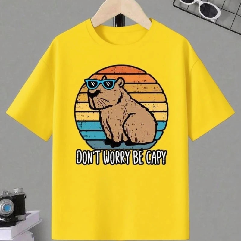 Don't Worry Be Capy Printed Colorful T-shirts for Teenagers and Children Summer Boy and Girl Casual Loose Short Sleeve T-shirt