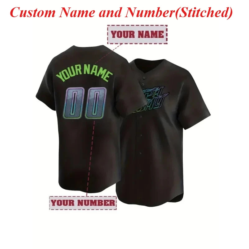 Customized Name&Number Boyfriend Style Men's Embroidery Baseball Jersey Tampa Bay Personalized Short Sleeve Button Down Shirts