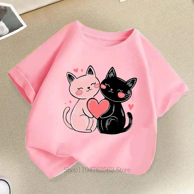 Kawaii Cat Printed Pattern Children T-shirts Summer Girls Boys Casual Fashion Funny Tops Kids Colorful O-Neck Short Sleeve Tees