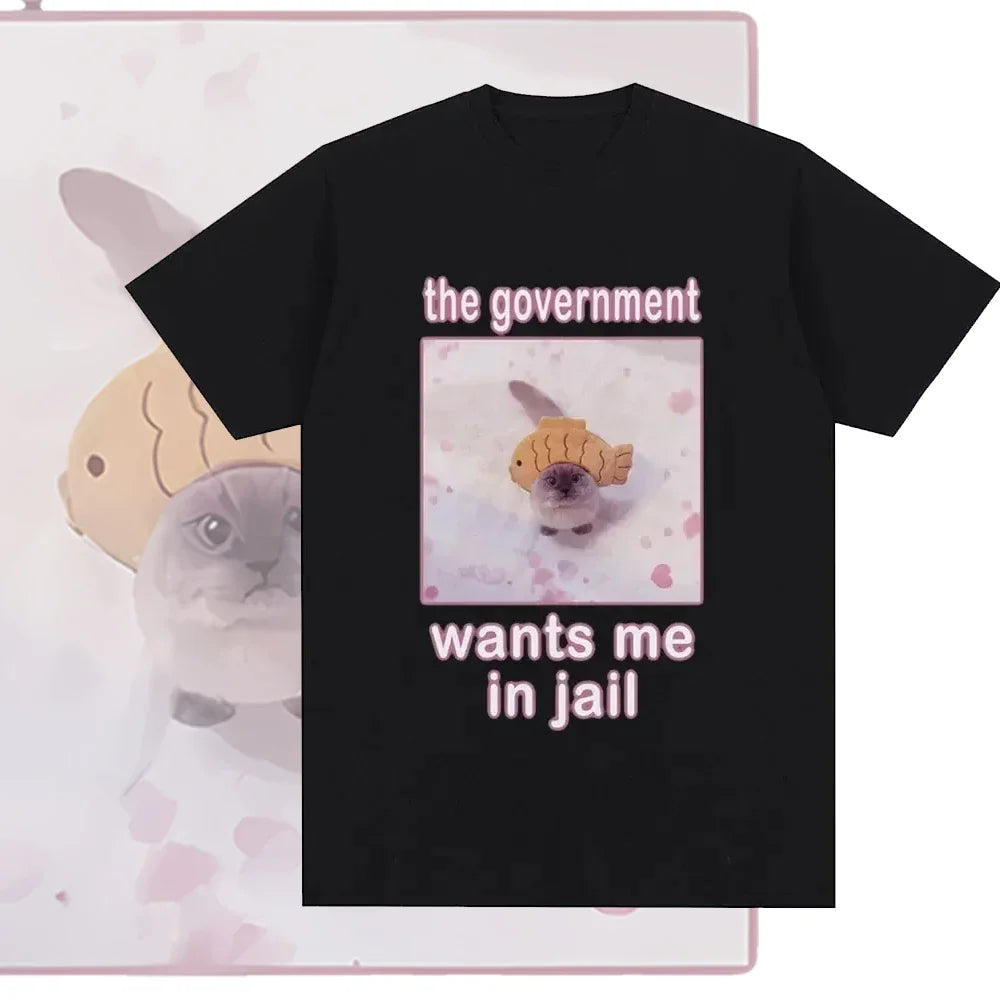 Funny Cute Cat Graphic Print T-shirts for Women Summer Casual Fashion Loose Streetwear Tops Crew Neck Short Sleeve T-shirts