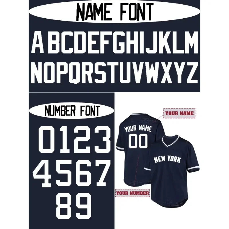 Customized Name and Number Design Men's Baseball Jersey NEW YORK Embroidery Design Short Sleeve Loose Breathable T Shirt for Men