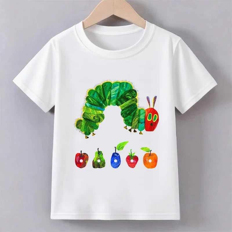 Green Cute Funny Caterpillar Print Children T-shirts Summer Girls Boys Casual Fashion Tops Kids Crew Neck Short Sleeve Tees