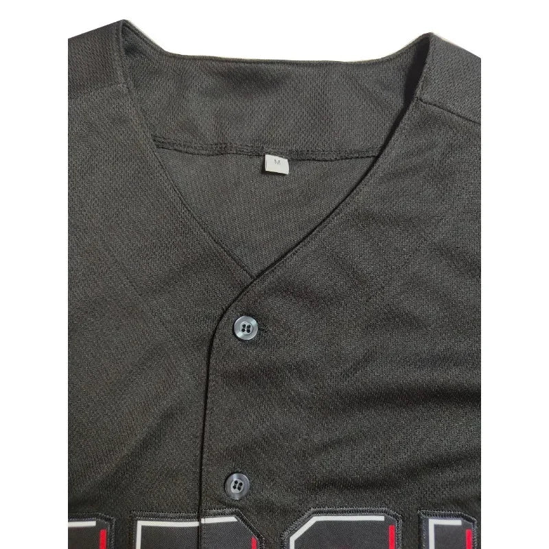 Customized Name And Number Men's Embroidery Baseball Jersey Cincinnati Black V-Neck Personalized Short Sleeve Button Down Shirts