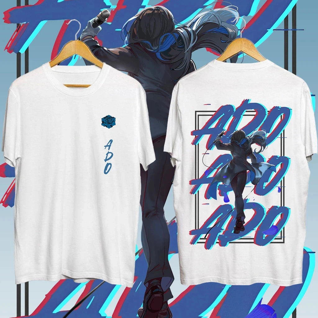 ADO Print T-shirts Men's Clothing Summer Casual Fashion High Street Hip Hop Oversize O-Neck Short Sleeve Tops for Women T-shirts
